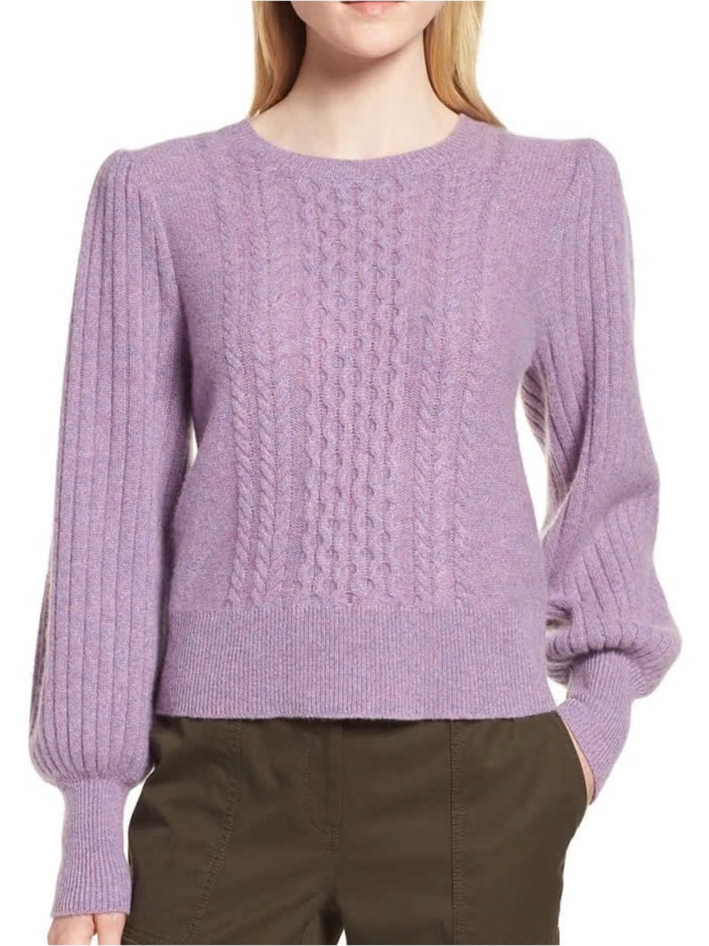 100% Cashmere Nordstrom Signature Lavender Balloon Sleeve Sweater